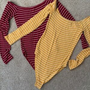 Striped Long Sleeve Bodysuit - Red and Yellow